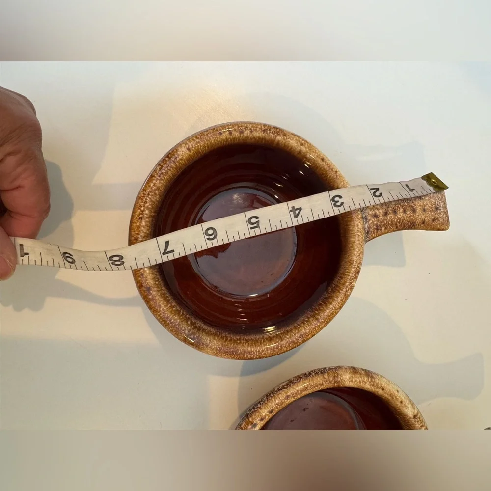 HULL BROWN DRIP BOWLS Soup Handle USA Mid Century Vtg lot of 5